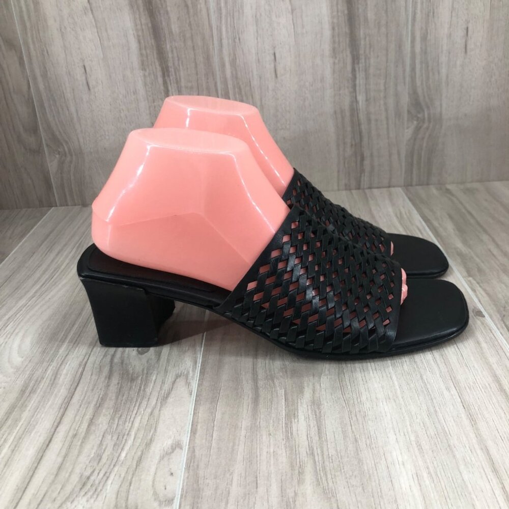 Cole Haan Sandals Womens 9B Black Leather Slip On Heeled Mule Shoes